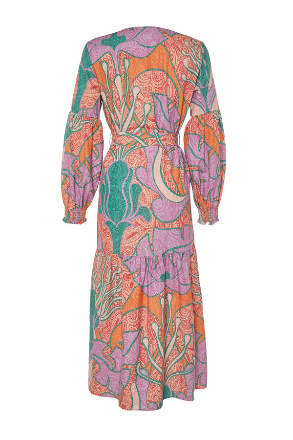 TRENDYOLMİLLA Floral Pattern Belted Woven Maxi Kimono&Caftan TBESS23KM00103