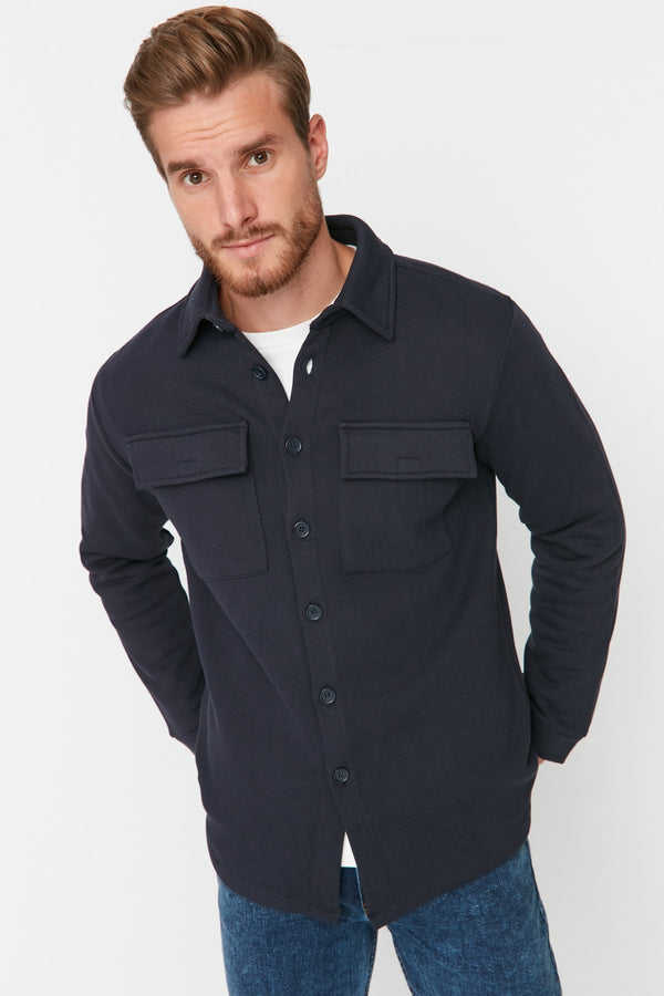 TRENDYOL MAN Men's Knitted Regular Fit Cuffed Thick Shirt with Pocket TMNAW23GO00053