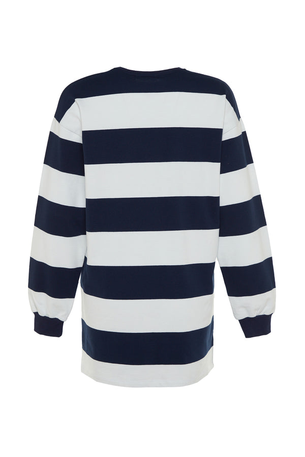Modest Women's Dark blue Striped Long sleeve Regular fit Tunic