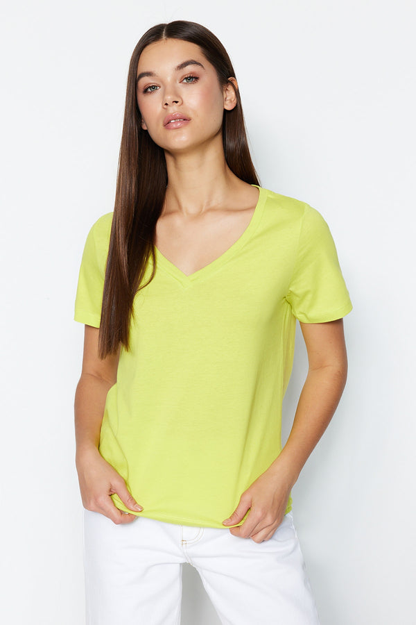 Trendyolmilla V-Neck Basic Knitted T-Shirt Twoss23Ts00001