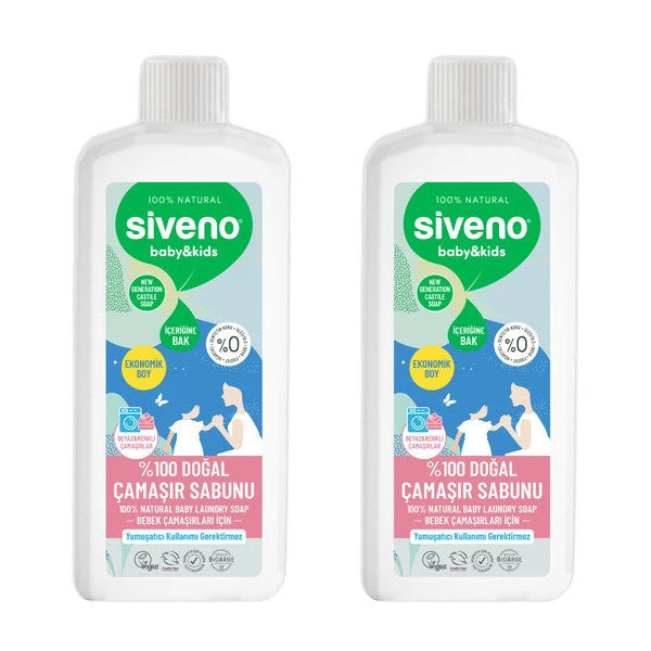 Siveno 100% Natural Baby Laundry Soap Self-Softening Herbal Detergent Concentrate Vegan 1000 Ml X2 Pieces