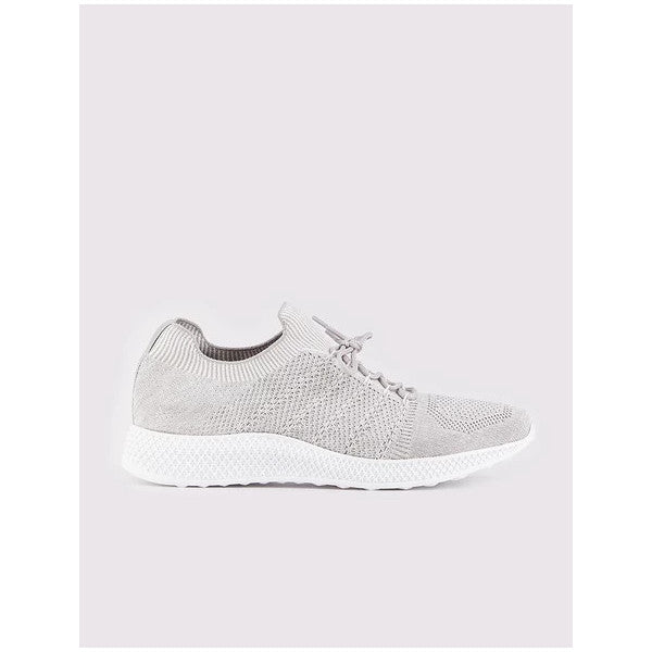 Knitted Detailed Tricot Gray Lace-Up Men's Sneakers