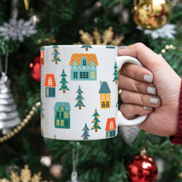 Christmas Houses Trees Christmas Gift Mug Glass
