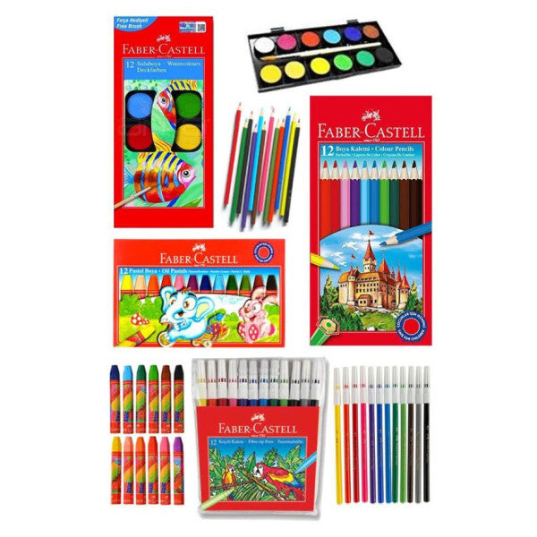 Student Painting Set 4 Pieces Faber 12 Colors Watercolor Dry Color Pastel Paint Felt Tip Pen 12 Color Paint Set Faber Castell School Class