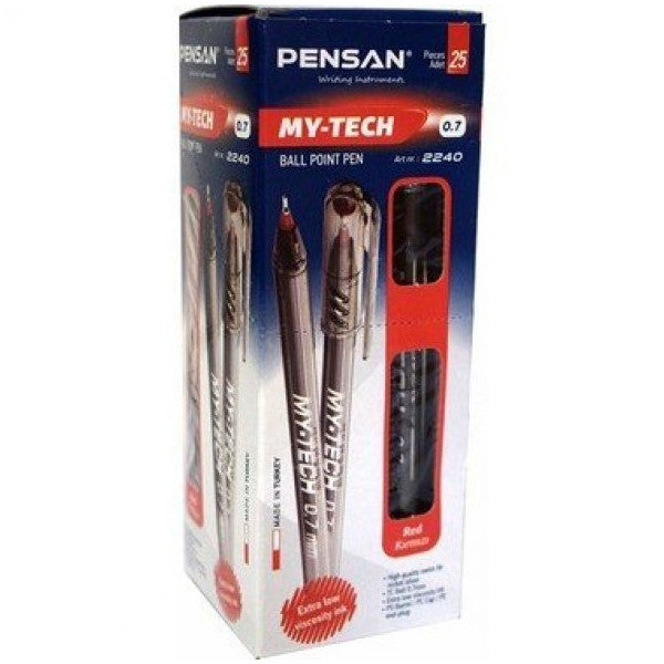 Pensan My-Tech 0.7Mm Ballpoint Pen Box Of 25 - Red