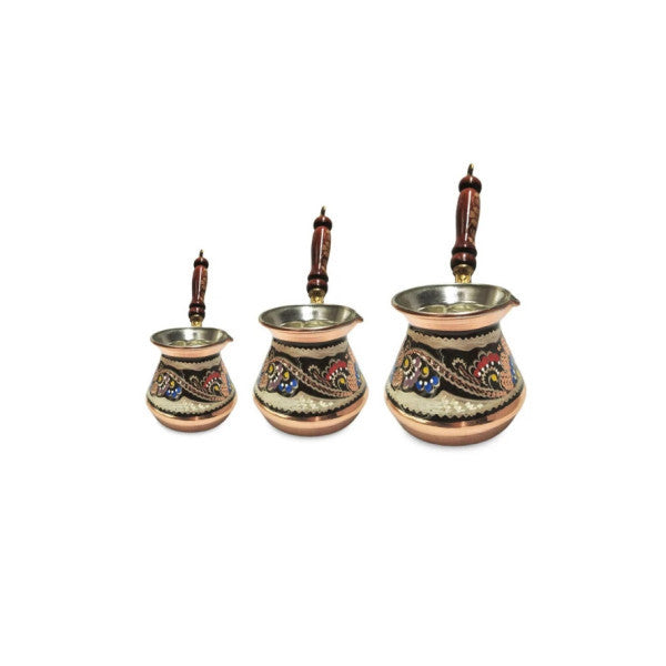 3-Piece Copper Coffee Pot Set With Special Erzincan Embroidery