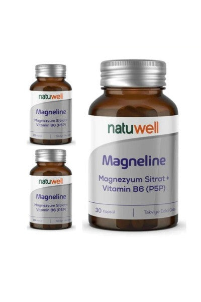 Natuwell Magneline Magnezyum Sitrat + Vitamini B6 (P5P) 30 Kapsül - 3 Parçası