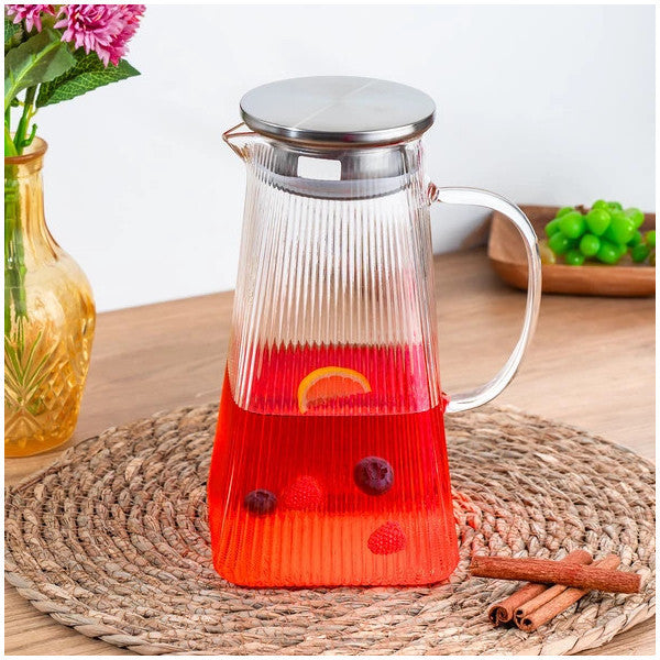 Porsima 15309 Borosilicate Glass Pitcher Metal Lid Glass Carafe - Detox Pitcher 1500 Ml