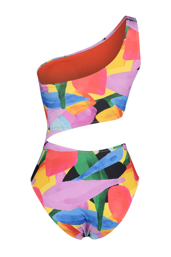 Trendyolmilla Abstract Pattern Cut Out Detailed One Shoulder Swimsuit Tbess23Ma00243