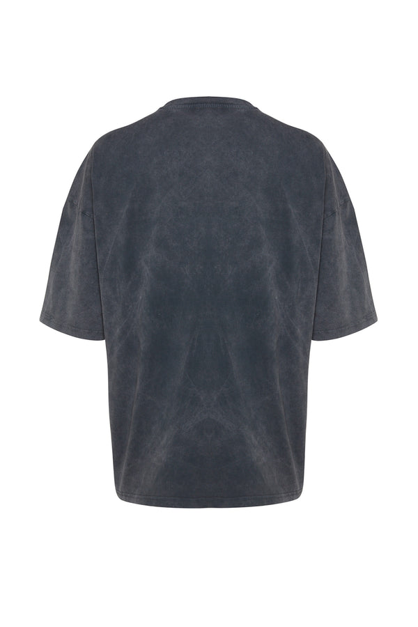 TRENDYOL MAN Men's Oversize Fit Printed Stitch Detailed Wash Effect 100% Cotton T-Shirt
