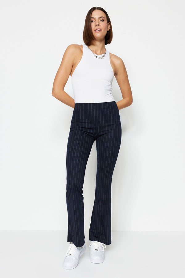 TRENDYOLMİLLA Slit High Waist Striped Knitted Leggings Trousers TWOSS23PL00126