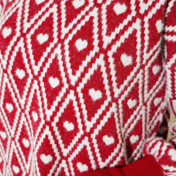 Lozenge Patterned Bearded Knitwear Double Set Red