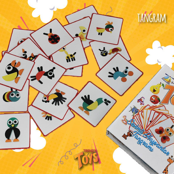 Montessori sevimli hayvanlar tangram - 29 ahşap parça ve 20 kart