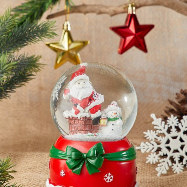 Waldern New Year Themed Lighted Musical Snow Globe Green Ribbon 14cm