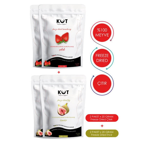 Freeze Dried Strawberries And Figs - Freeze Dried Strawberries (2 Packs - 20 G.) + Freeze Dried Figs (2 Packs - 20 G.)