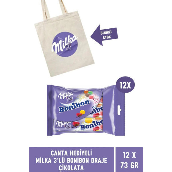 Milka 3-Piece Bonibon Dragee Chocolate With Gift Bag 73 Gr - 12 Pieces