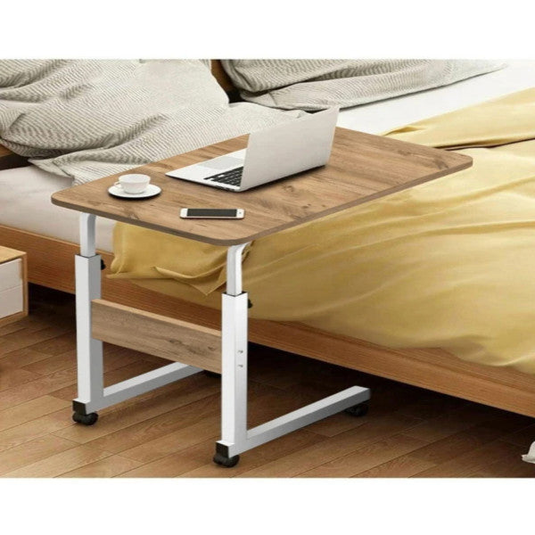 Sekizincicadde Height Adjustable Laptop And Serving Stand - Atlantic Pine White (With Wheels) Oval Edge