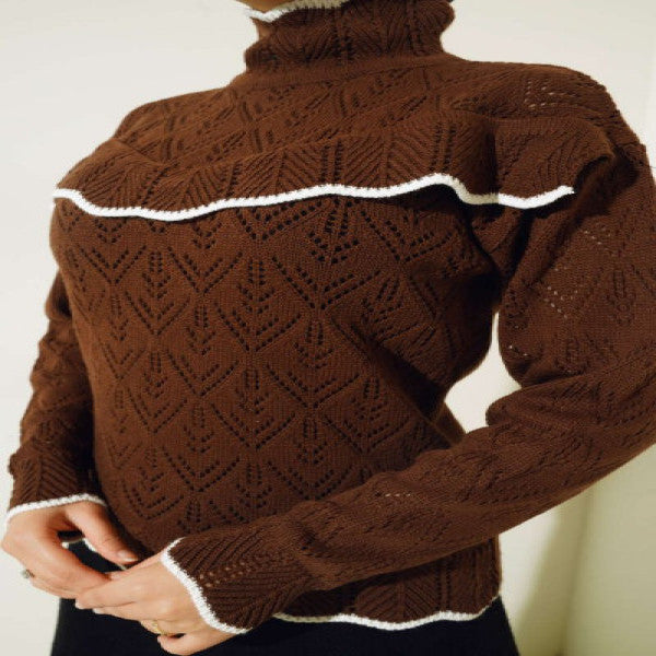 Chest Ruffle Detailed Sweater Brown