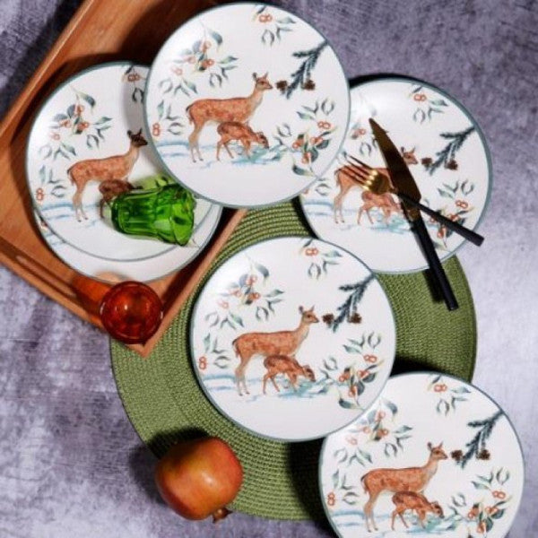New Year Ceramic Cake Plate 20cm 1 Piece with Two Deers