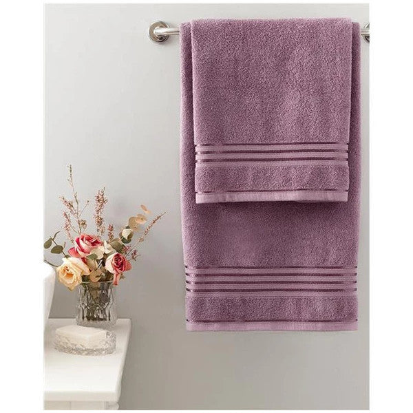 English Home Romantic Stripe Cotton Flounce Bath Towel Set Light Plum