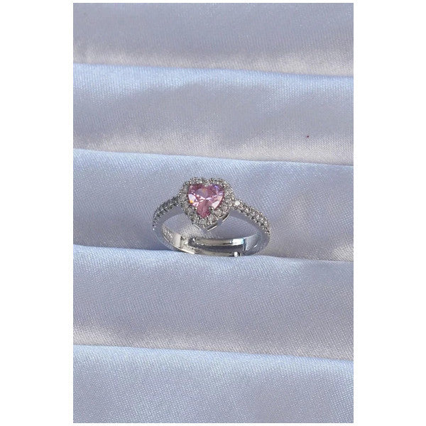 Pilelistore Brass Silver Color Pink Zircon Stone Adjustable Charm Ring - Tj-Byk3236