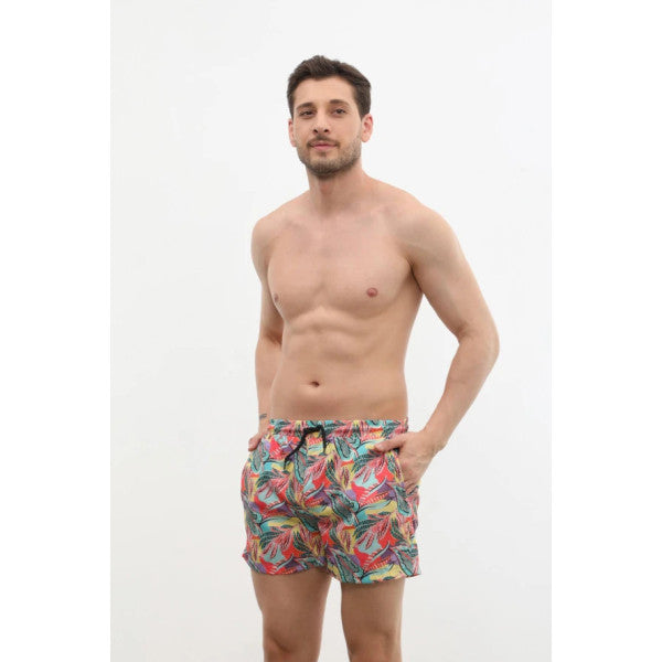 Men's Pocketed Mesh Tropical Patterned Swim Shorts