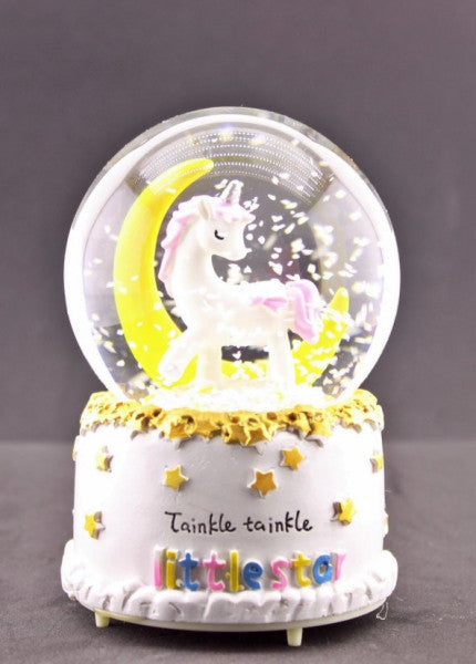 Gift For Lovers Little Star Unicorn Moon Snow Globe Medium Size Lighted And Musical 12Cm