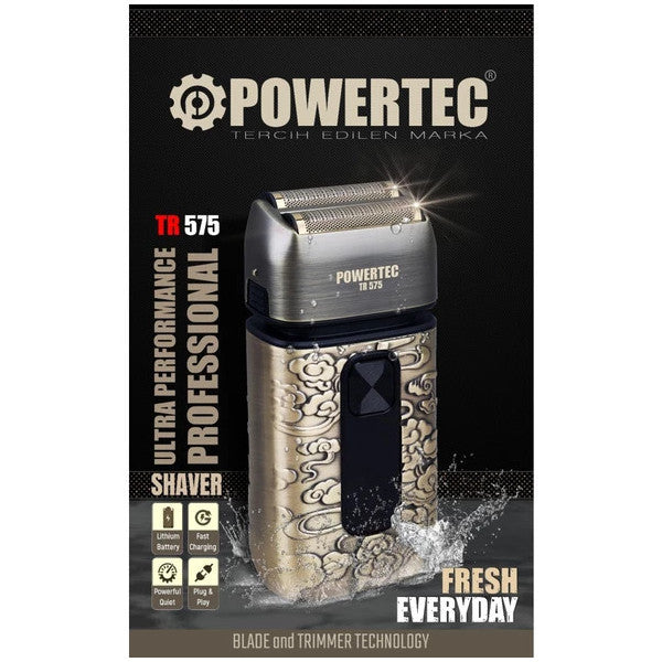 Powertec Tr-575 Professional Daily Beard Shaver (Double Foil Head And Spare Head Gift)