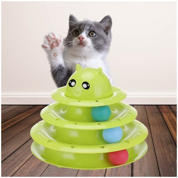 مجموعة ألعاب القطط الممتعة من برج المسارات المكونة من ثلاثة طوابق