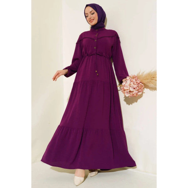 Half Buttoned Layered Dress Purple