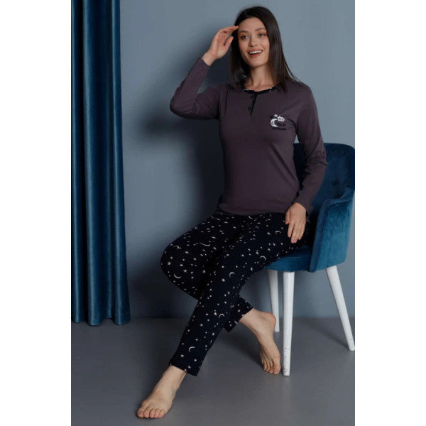 Star Embroidered Long Sleeve Pajama Set Plum