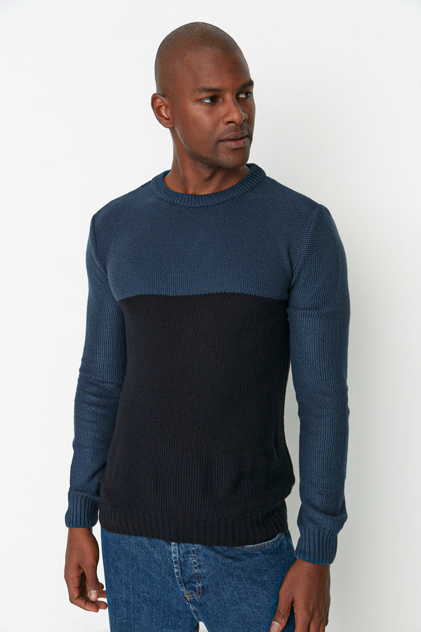 Trendyol Man Men's Slim Fit Crew Neck Color Block Knitwear Sweater Tmnaw21Kz0544