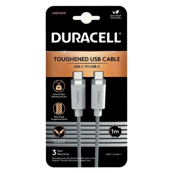 Duracell 1M Usb-C To Usb-C Braided Charging Cable - White