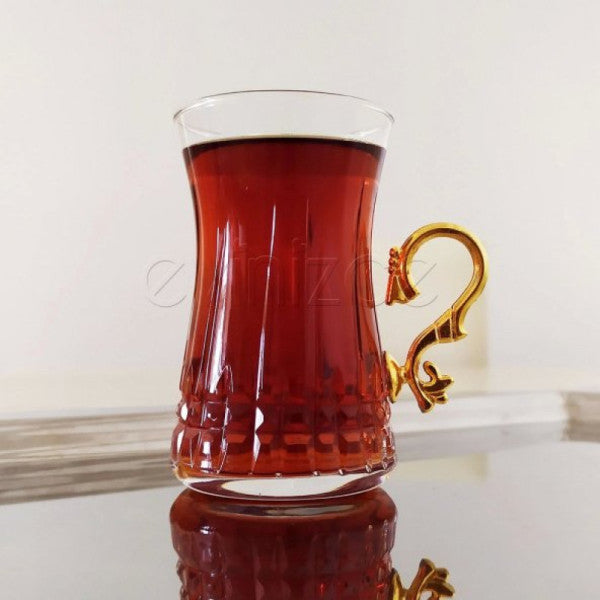 Pasabahce 42361 Lisbon Tea Glass with Cut Decorative Handle - 6 Pcs