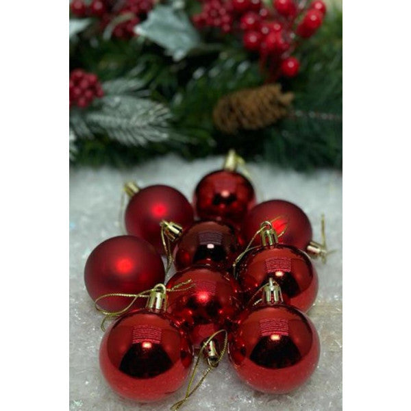 Beysüs Christmas Pine Tree Decoration Red Pretty Ball 5 Cm 9 Pcs