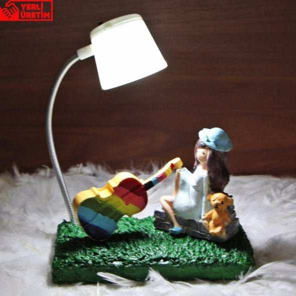 Cute Girl Playing the Violin White Lighted Figurine Table Night Lamp Gift for Friend and Lover