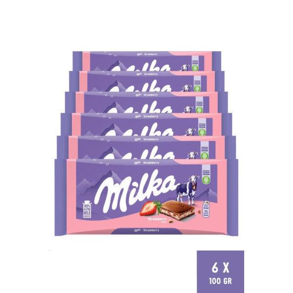 Milka Strawberry Yogurt Tablet Chocolate 100 Gr - 6 Pieces