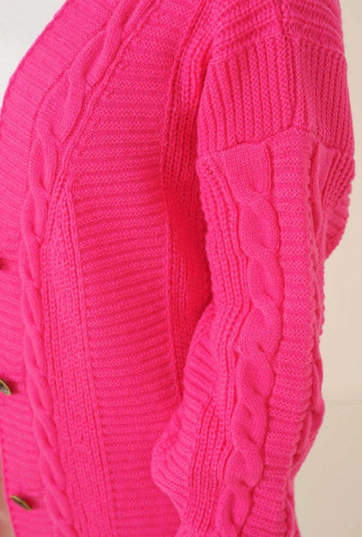 Buttoned Front Knitted Cardigan Fuchsia