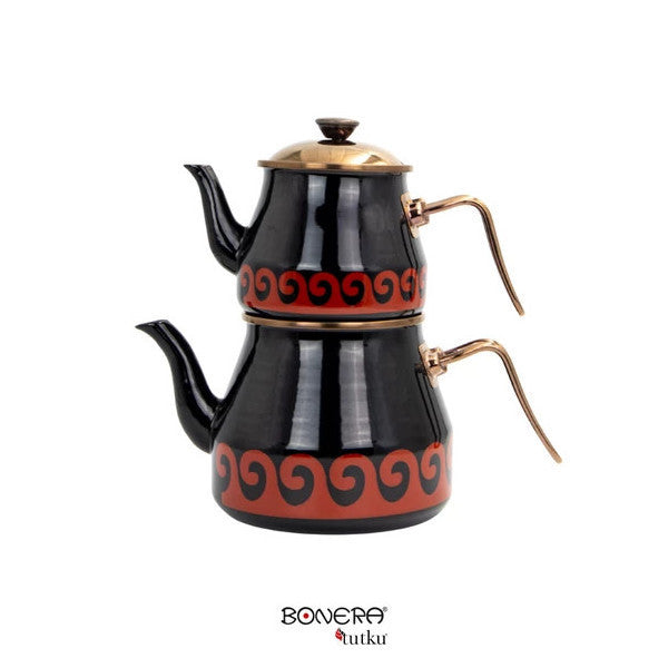 Bonera Academia Decorated, Gold Handle Black Enamel Teapot Set