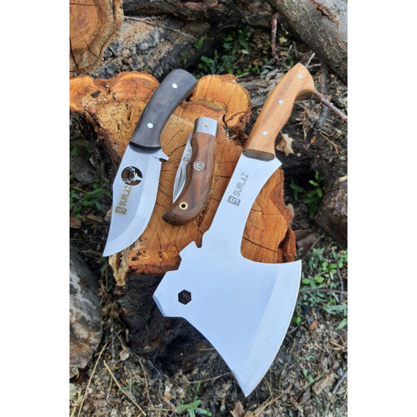 Surlaz Camping Axe Knife Set 3 Pieces Handmade Wooden Handle