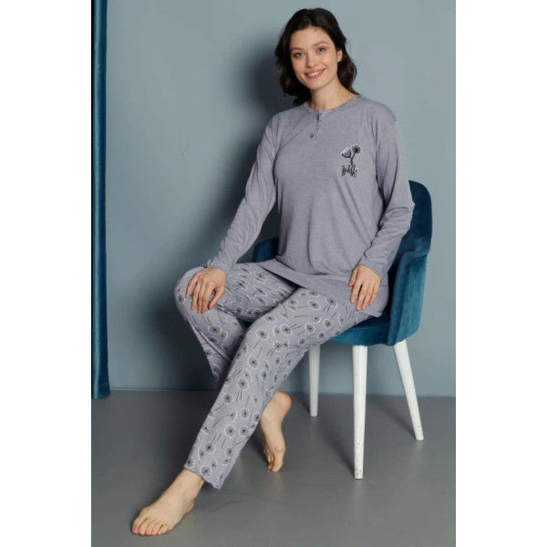 Two Button Long Sleeve Pajama Set Lilac