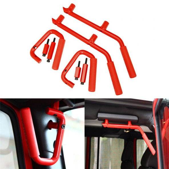 Red Rubicon Jk Hanging Handle Set Compatible With Jeep Wrangler