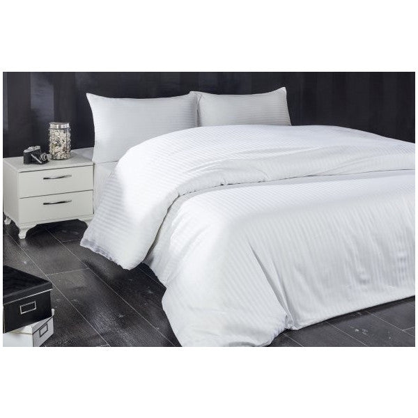 Komfort Home Single Striped Cotton Satin Duvet Cover Set (White)