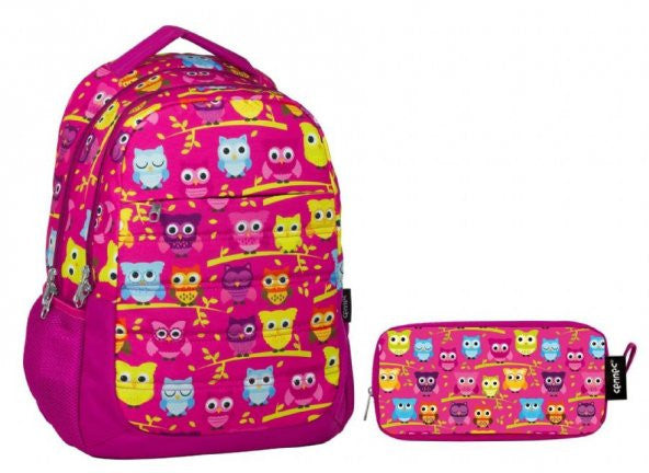 Cennec Pink Owl Pattern School Bag Set