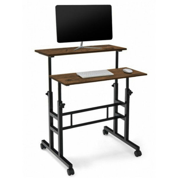 Height Adjustable Computer/laptop And Desk - Walnut (With Wheels) 80X60