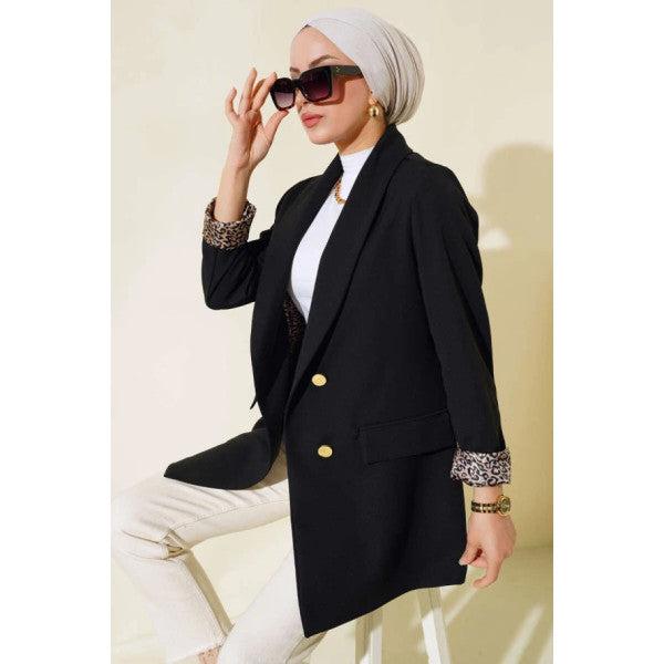 Leopard Lined Blazer Jacket Black