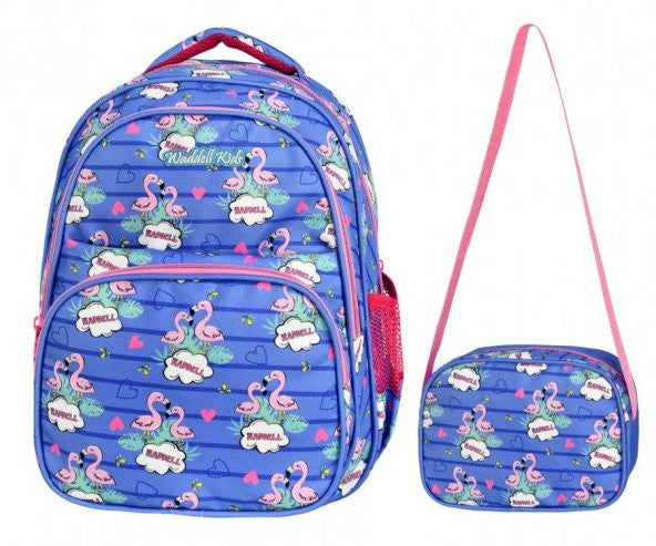 Waddell Blue Flamingo School Bag And Lunch Box Set - Girls