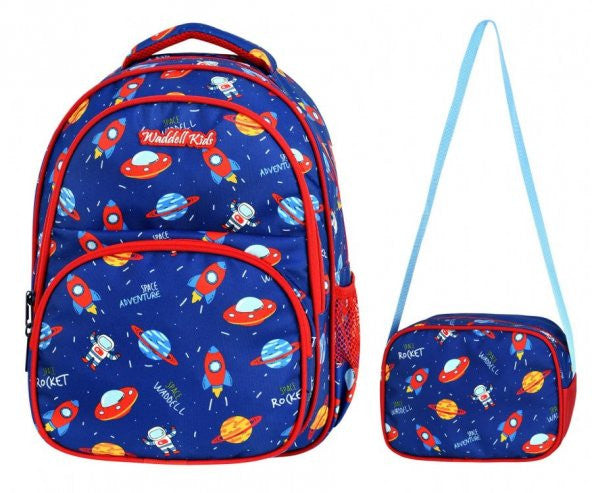 Waddell Bag Navy Blue Space School Bag And Lunch Box Set - Boy