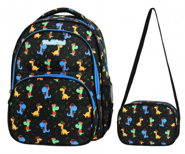 Waddell Bag Cute Dinosaurs School Bag And Lunch Box Set - Boy - Black