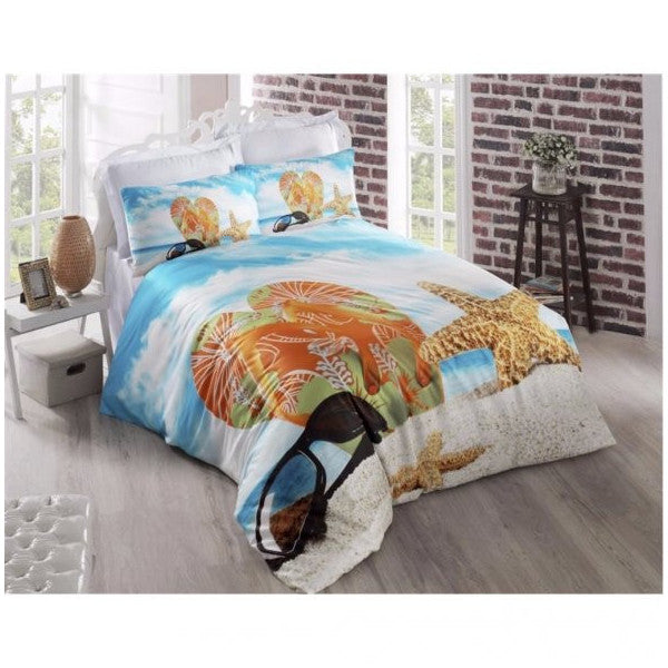 Komfort Home 3D Double Cotton Satin Duvet Cover Set (Beach)